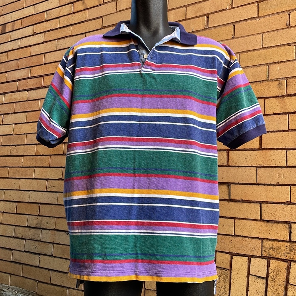 Vintage 90s American Eagle Chunky Stripe Polo Shirt Size Large